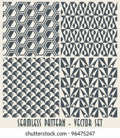 Set of four monochrome geometrical patterns - seamless vector