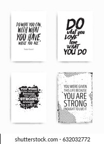 A set of four motivational posters with popular quotes black and white colors 