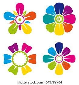 Set of four multicolor flower icons on white background