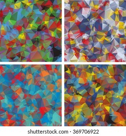 Set of four multicolor polygonal illustration. Geometric background. Triangular design in vector.