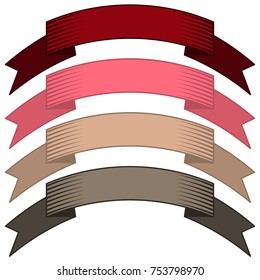 Set of four multicolor ribbons and banners for web design. Great design element isolated on white background. Vector illustration.
