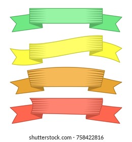 Set of four multicolor ribbons and banners for web design. Great design element isolated on white background. Vector illustration.
