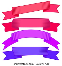Set of four multicolor ribbons and banners for web design. Great design element isolated on white background. Vector illustration.