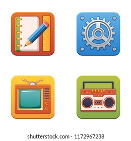 Set of four multicolor square vector icons