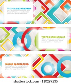 Set of four multicolored banners with circles and squares. Vector format for your design