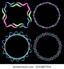 Set of four multi-colored frames on a black background