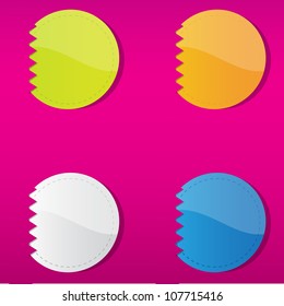 Set of four multicolored round labels. Vector format for your design
