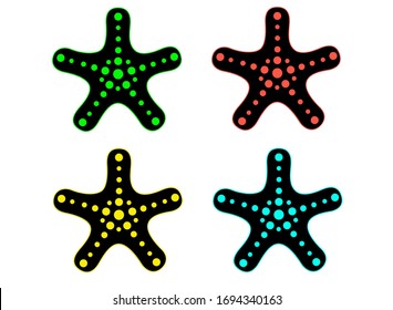 Set of four multi-colored starfish - vector clip art. Vector illustration with sea animals.