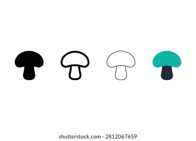 Set of four mushroom icons in different solid and linear styles