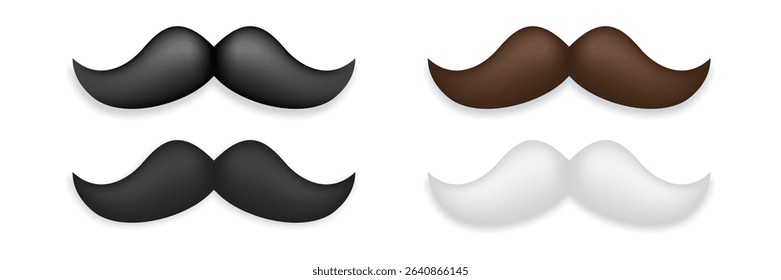 Set of four mustache styles in different colors on white background