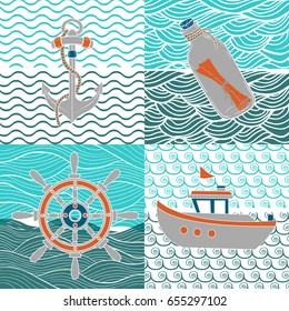 Set of  four Nautical cards