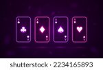 A set of four neon aces of different suits for playing in a casino. Bright neon poker cards.