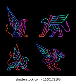 set of four neon Griffon logos