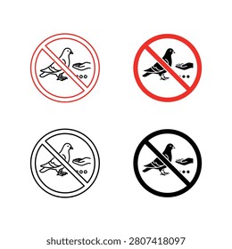 A set of four no feeding birds signs featuring a clear pigeon and hand graphic. This versatile icon pack is designed for parks public spaces and wildlife conservation awareness initiatives.