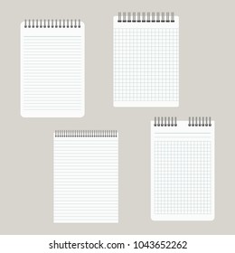 Set of four notepads with a binding from above. Vector illustration
