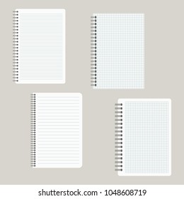 Set of four notepads with a binding from left side. Vector illustration
