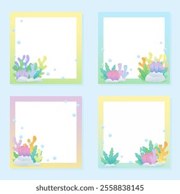 set of four notepads with dreamy various reef under the ocean theme, vector illustration