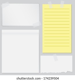 Set of four notes papers with scotch tape
