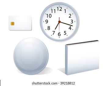 Set of four objects commonly used in business packaging. Linear and radial gradients only.