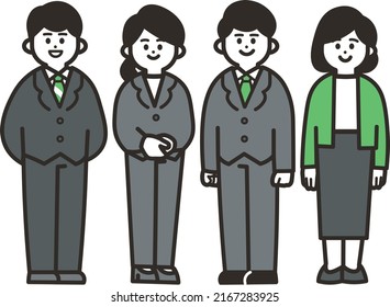A set of four office workers in a suit