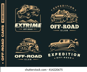 Set of four off-road suv car  labels, 4x4 extreme club emblems