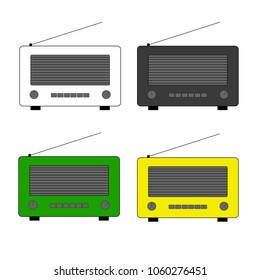 Set of four old and retro style radio. Flat style vector drawing. Radio icon and symbol.
