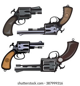 Pon Cuatro Viejos Revólveres, Ilustración vectorial.