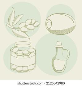 set of four olive items