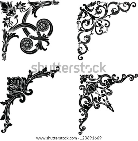 Set Of Four One Color Corners. Elements Of Design.