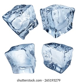 Set of four opaque ice cubes in blue colors 
