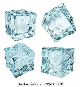 Set of four opaque ice cubes in light blue colors