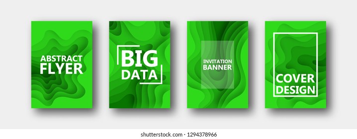 A set of four options for banners, flyers, brochures, cards, posters for your design, in green colors. Paper style. 10 eps