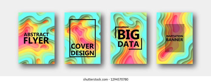 A set of four options for banners, flyers, brochures, cards, posters for your design, in multicolored tones. Paper style. 10 eps