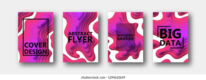 A set of four options for banners, flyers, brochures, cards, posters for your design, in red, purple, pink, lilac tones. Paper style. 10 eps