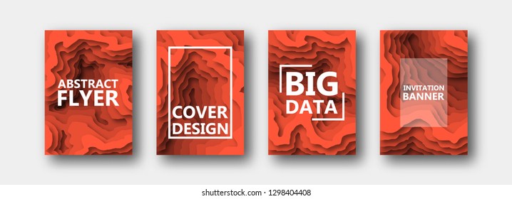 A set of four options for banners, flyers, brochures, cards, posters for your design, in orange tones. Paper style. 10 eps
