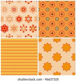 set of four orange/yellow seamless patterns