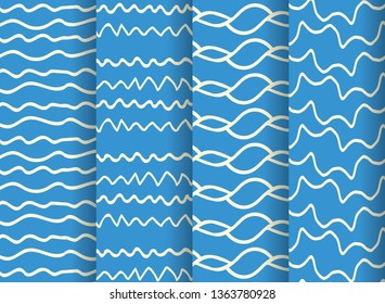 a set of four organic hand drawn lines repeating patterns in modern color palette for textile, fabric, wallpaper, backdrops, covers, posters and surface design templates. pattern swatches at eps. file