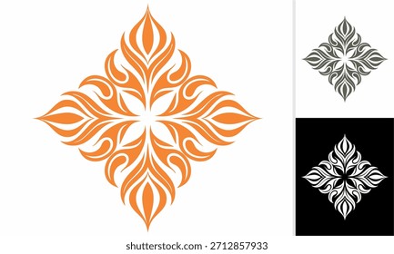 Set of four ornamental elements with flower and leaf nature vector icon design