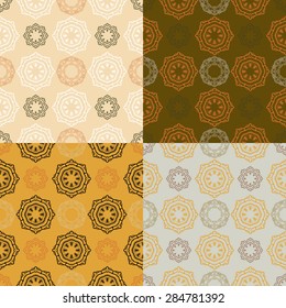 Set of four ornamental seamless pattern.Indian,Arabic,Islam motifs.Vintage design elements.Seamless pattern can be used for wallpaper,pattern fills,cards,invitations,web page background,textures.