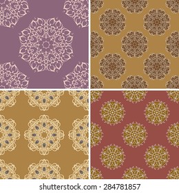 Set of four ornamental seamless pattern.Indian,Arabic,Islam motifs.Vintage design elements.Seamless pattern can be used for wallpaper,pattern fills,cards,invitations,web page background,textures.