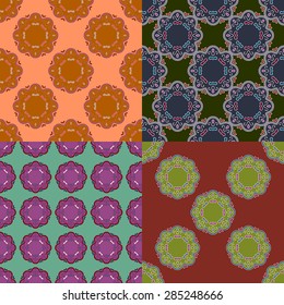 Set of four ornamental seamless pattern.Indian,Arabic,Islam motifs.Vintage design elements.Seamless pattern can be used for wallpaper,pattern fills,cards,invitations,web page background,textures.
