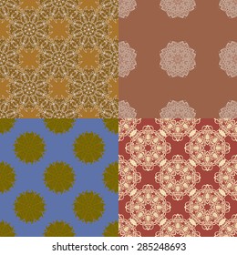 Set of four ornamental seamless pattern.Indian,Arabic,Islam motifs.Vintage design elements.Seamless pattern can be used for wallpaper,pattern fills,cards,invitations,web page background,textures.