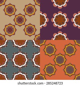 Set of four ornamental seamless pattern.Indian,Arabic,Islam motifs.Vintage design elements.Seamless pattern can be used for wallpaper,pattern fills,cards,invitations,web page background,textures.