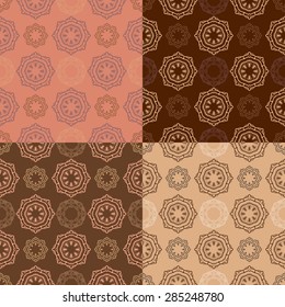 Set of four ornamental seamless pattern.Indian,Arabic,Islam motifs.Vintage design elements.Seamless pattern can be used for wallpaper,pattern fills,cards,invitations,web page background,textures.