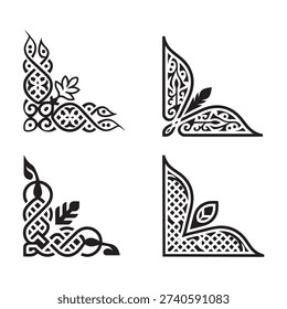 Set of Four Ornate Black and White Celtic Style Corner Designs