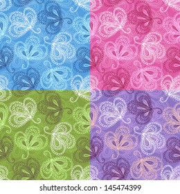 Set of four ornate floral seamless patterns with cute leaves
