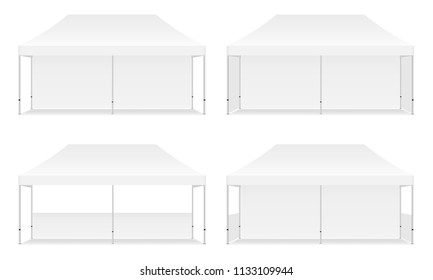 Set of four outdoor promotional rectangular tents, isolated on white background. Vector illustration