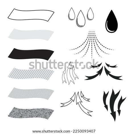 Set of four outline icons for absorbtion materials. Daiper or sanitary care absorbent protection symbols