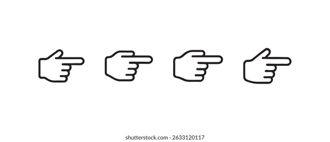 Conjunto de cuatro iconos de mano delineados que apuntan en diferentes direcciones.
