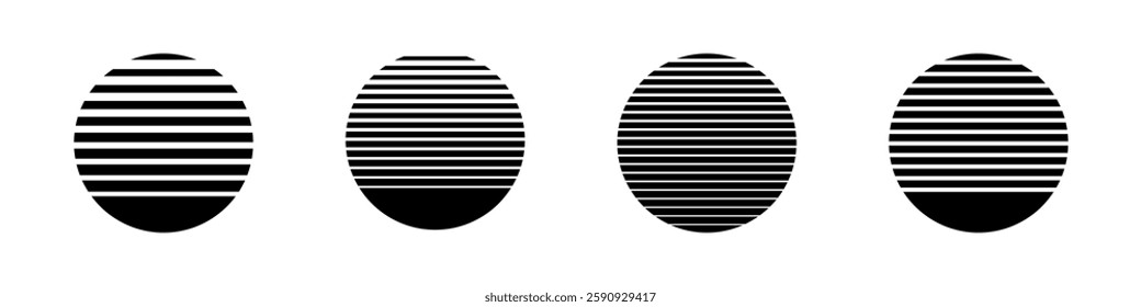A set of four oval shapes with horizontal black and white stripes, arranged in a line.